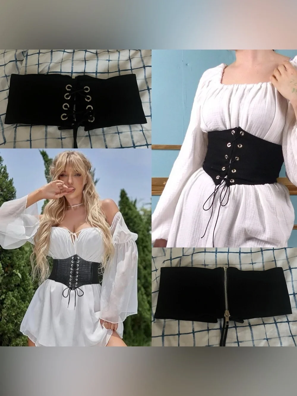 Black Lace-Up Corset Waist Belt